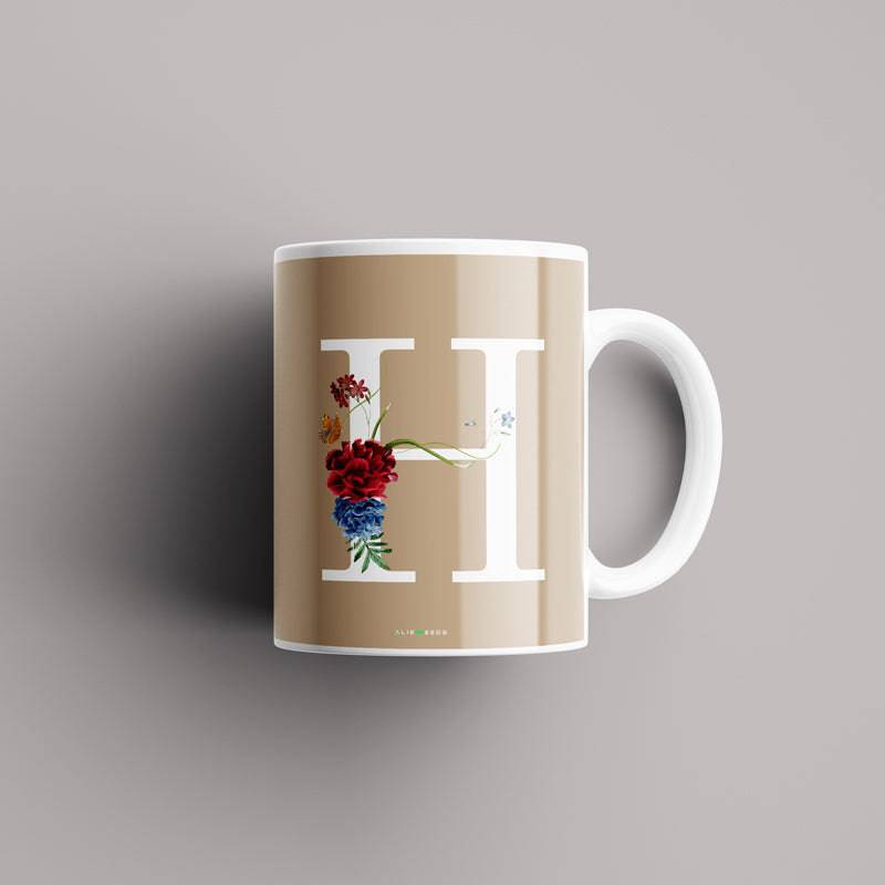 Aesthetic warm beige Alphabets Mug - Alienneeds.in