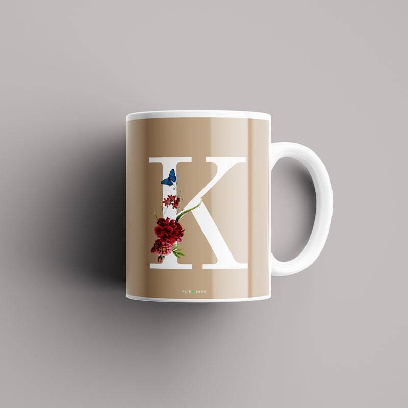 Aesthetic warm beige Alphabets Mug - Alienneeds.in