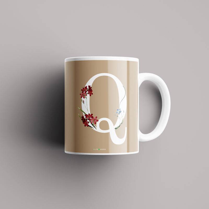 Aesthetic warm beige Alphabets Mug - Alienneeds.in
