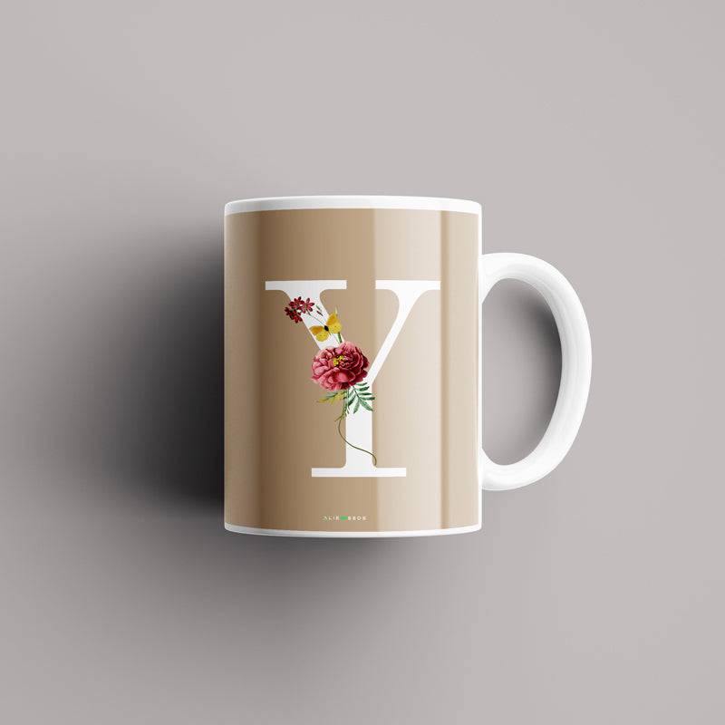 Aesthetic warm beige Alphabets Mug - Alienneeds.in