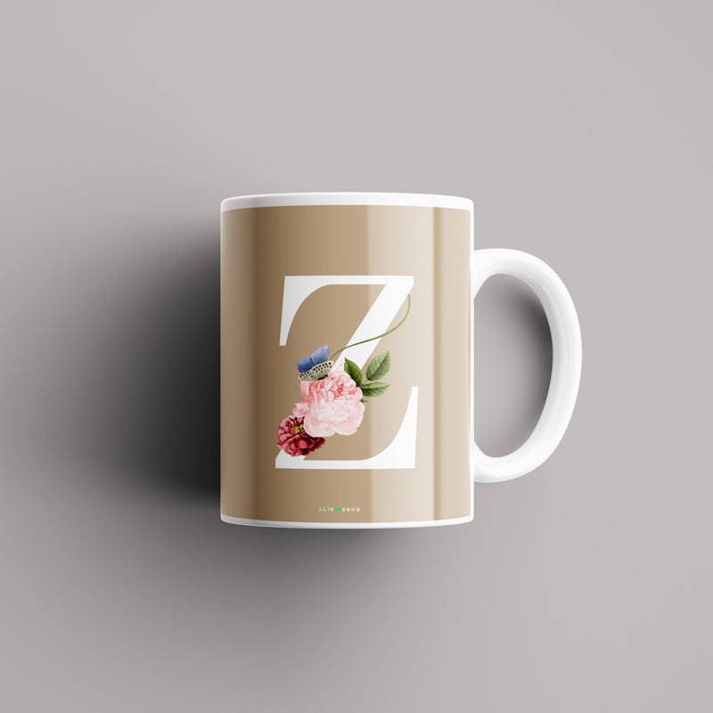 Aesthetic warm beige Alphabets Mug - Alienneeds.in