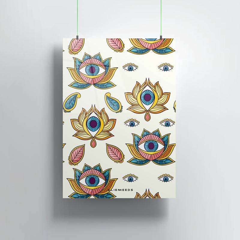 Evil Eye Lotus Premium Metal Poster Wall Art - Alienneeds.in