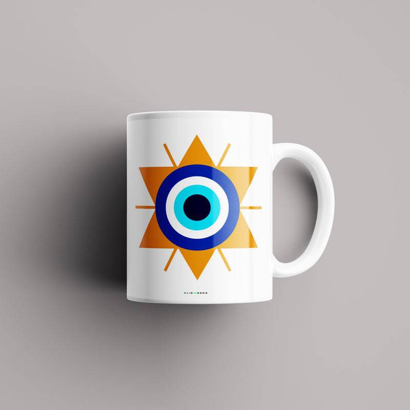 Evil Eye Star Mug – "Protective evil eye star mug with a celestial design, made from durable ceramic for positive energy and spiritual vibes."