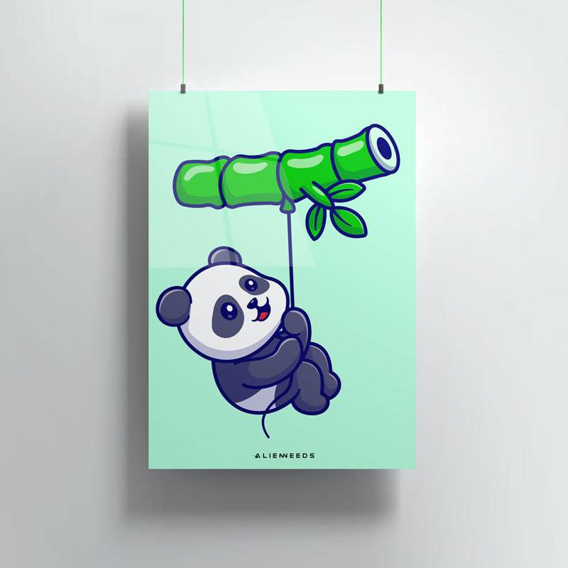 Panda Hanging with Bamboo Premium Metal Poster Wall Art - Alienneeds.in