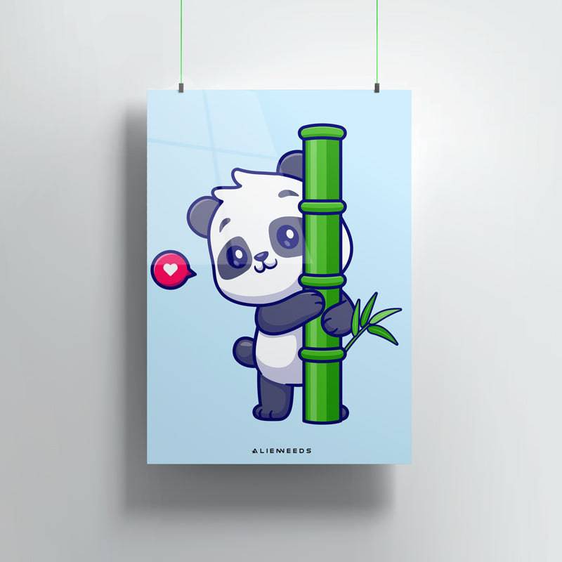 Panda Hugging Bamboo Premium Metal Poster Wall Art - Alienneeds.in