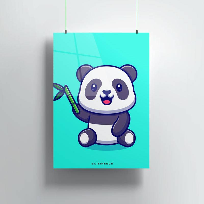 Panda with Bamboo Green Background Premium Metal Poster Wall Art - Alienneeds.in