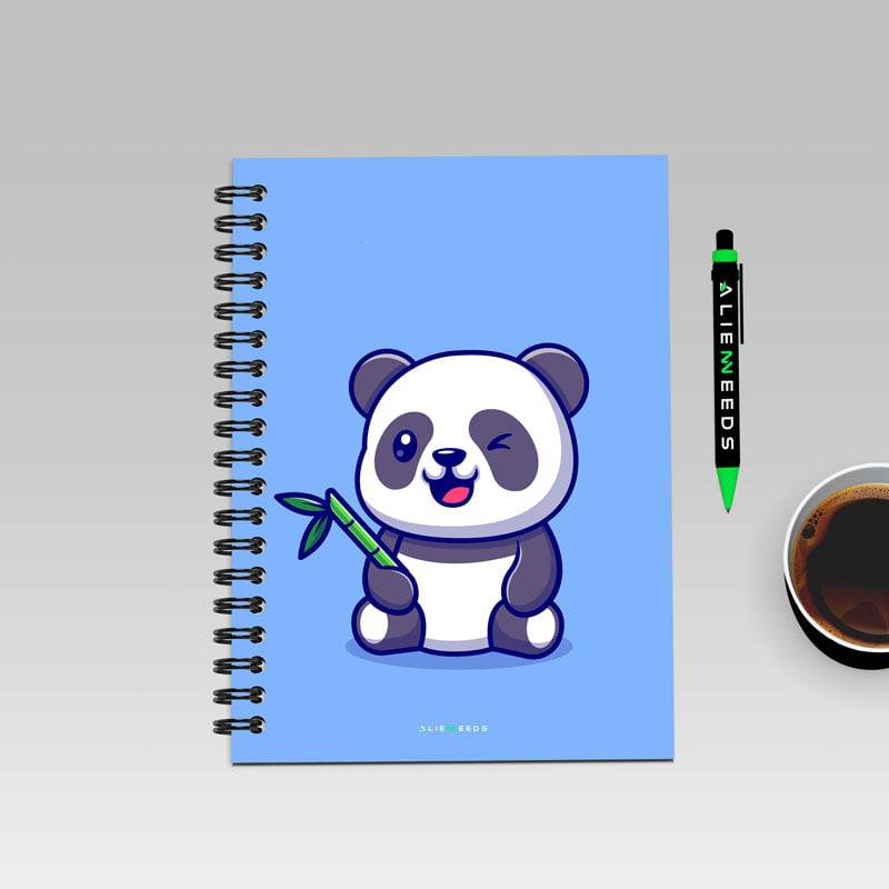 Panda with Bamboo Blue Background A5 Wiro Notebook - Alienneeds.in