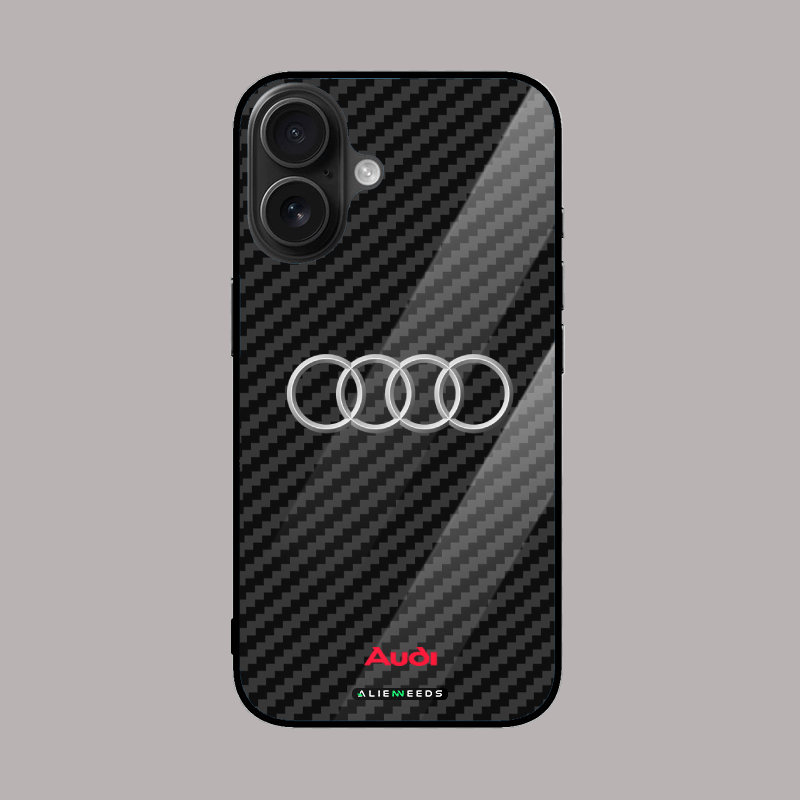Audi Carbon Fiber Logo Mobile Phone Glass Case