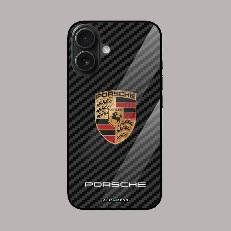 Porsche Carbon Fiber Logo Mobile Phone Glass Case